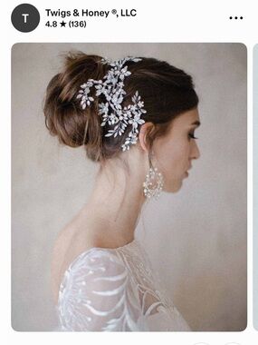 Twig and Honey Bridal Crystal Fern Hair Clip - Clear/Silver
